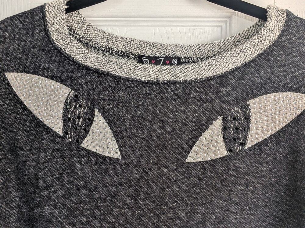 579 Brand Vintage Cat Meow Crop Sweater Women's Size Medium Grey Long Sleeve